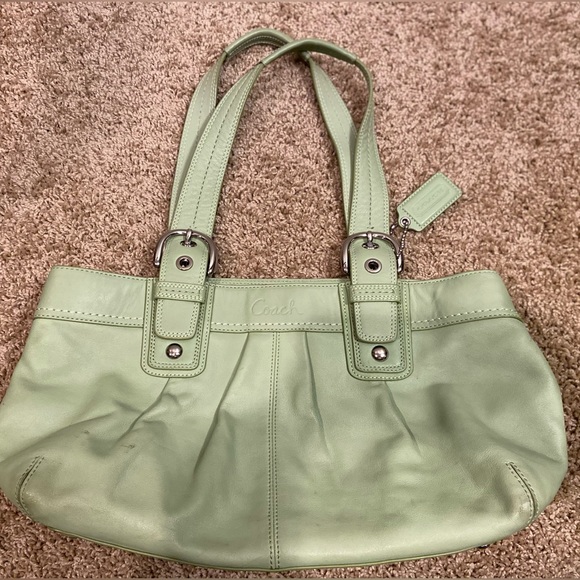 COACH Soho Hampton F13732 Sage Green Pleated Leather Tote Shoulder Satchel Bag - Picture 7 of 15